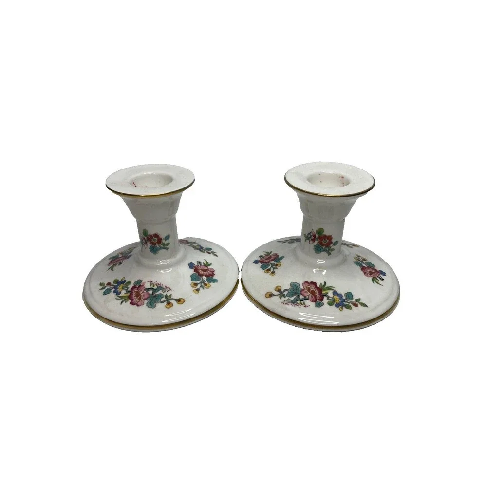 A pair Coalport Ming Rose Candlestick holder  3